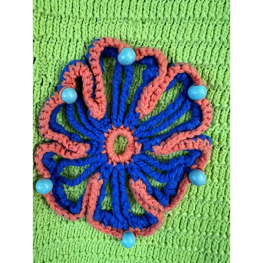 Zara Crochet Tank Top Small Neon Green 3D Floral Beaded Cropped Boho Festival - Picture 6 of 10